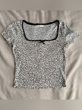 Chocolate Brown & White Leopard Square-Neck Crop Top